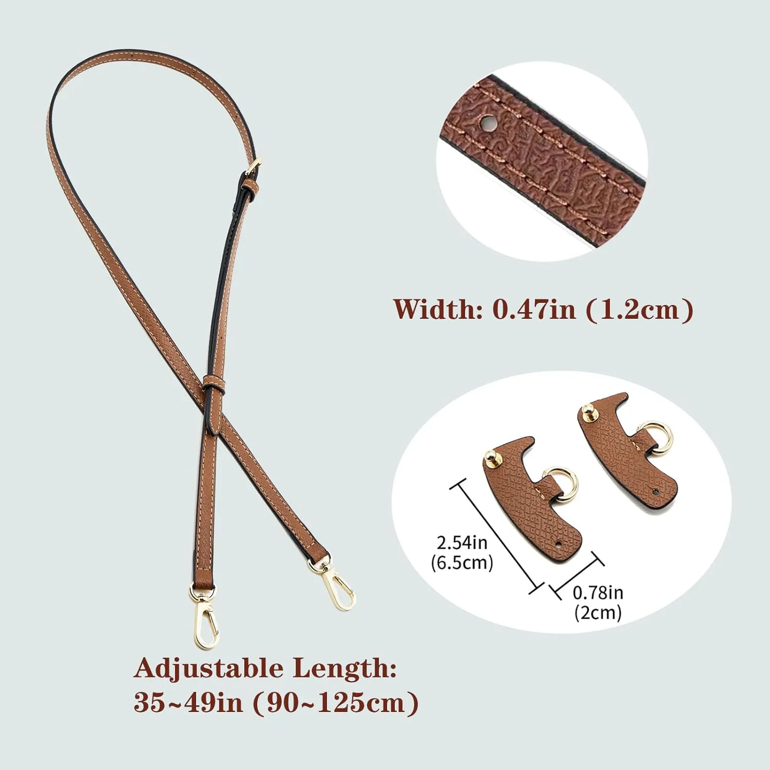 Leather Purse Straps Suitable for Longchamp Bag Replacement Conversion Kit Adjustable Women Mini Shoulder Bag Purse Crossbody Handbag(Brown Gold)