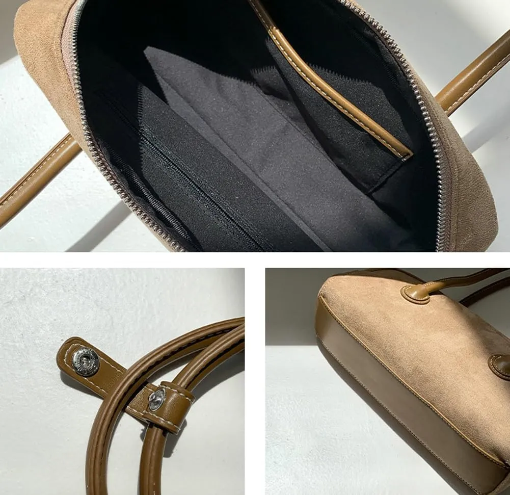 Leather Shoulder Bags for Women Suede Bowling Bag Purses Hobo PU Casual Handbag Work Office Spring Fall Winter Work Travel