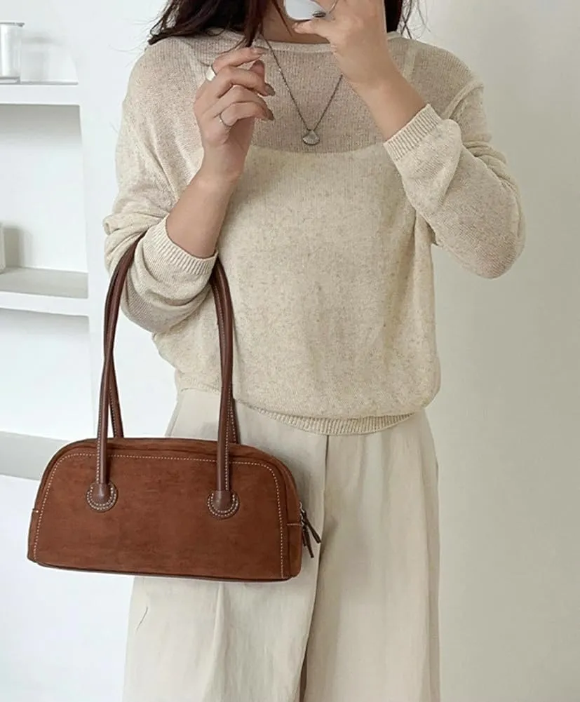 Leather Shoulder Bags for Women Suede Bowling Bag Purses Hobo PU Casual Handbag Work Office Spring Fall Winter Work Travel