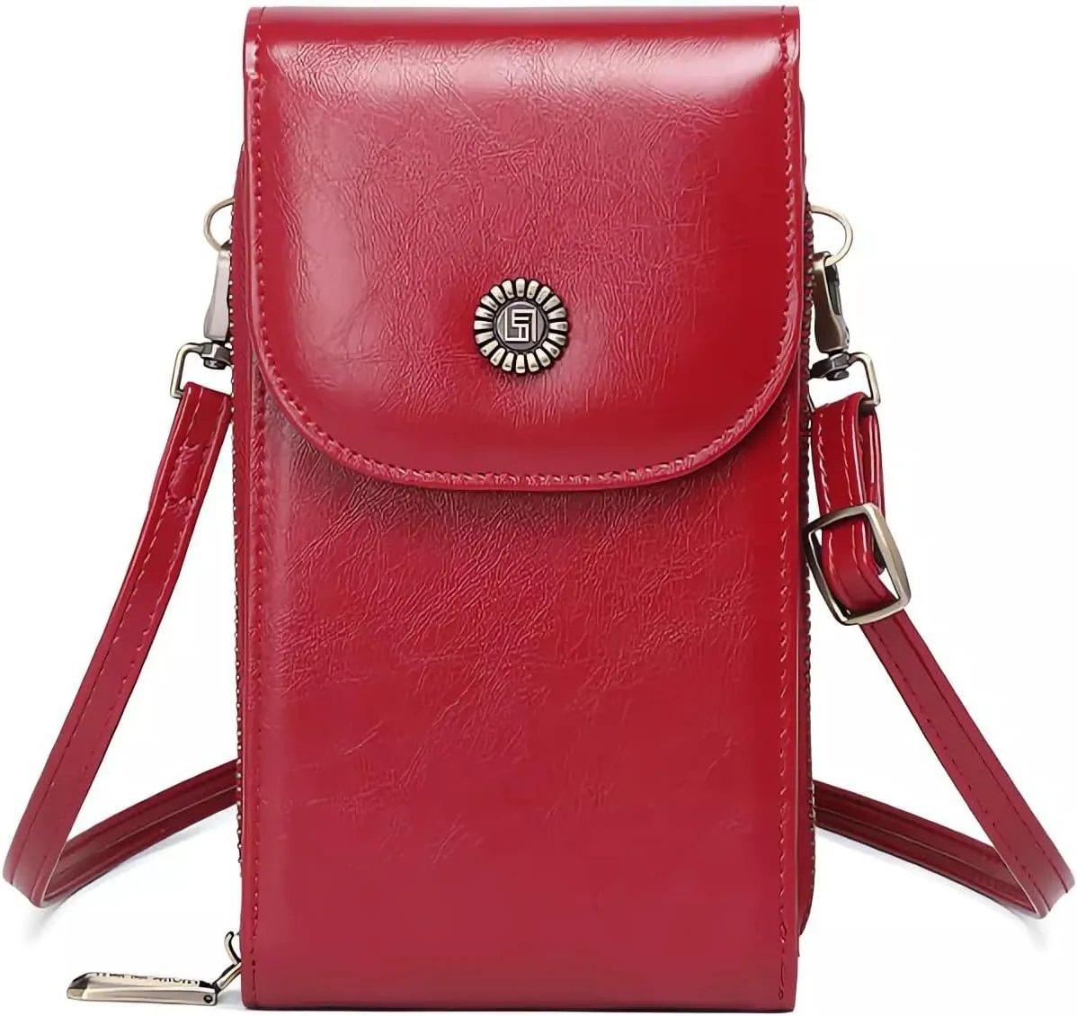 Leather Small Crossbody Bags for Women with Adjustable Shoulder Straps and Cell Phone Purse that has RFID (Radio Frequency Identification) Protection Function. (A-Wine Red-01)