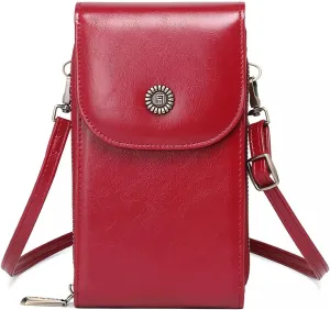 Leather Small Crossbody Bags for Women with Adjustable Shoulder Straps and Cell Phone Purse that has RFID (Radio Frequency Identification) Protection Function. (A-Wine Red-01)