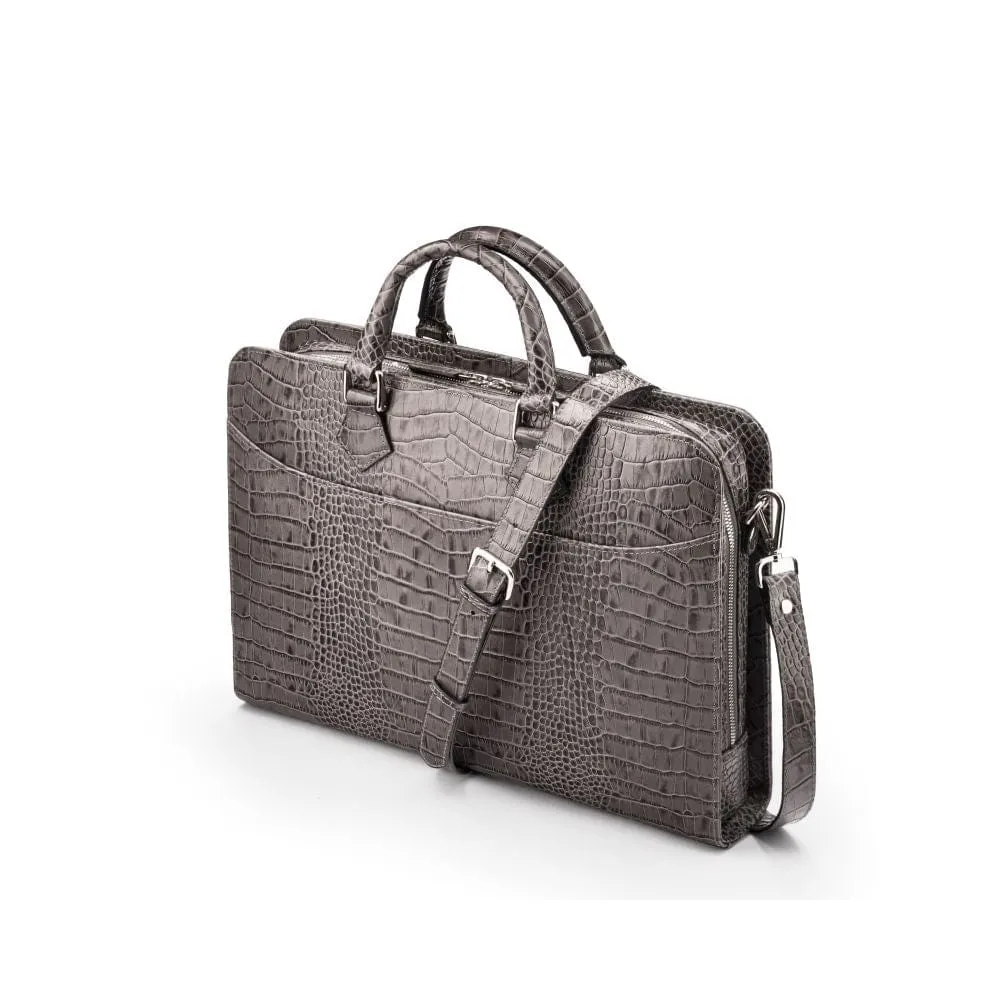 Leather Trinity 13" Laptop Briefcase - Grey Croc-Effect