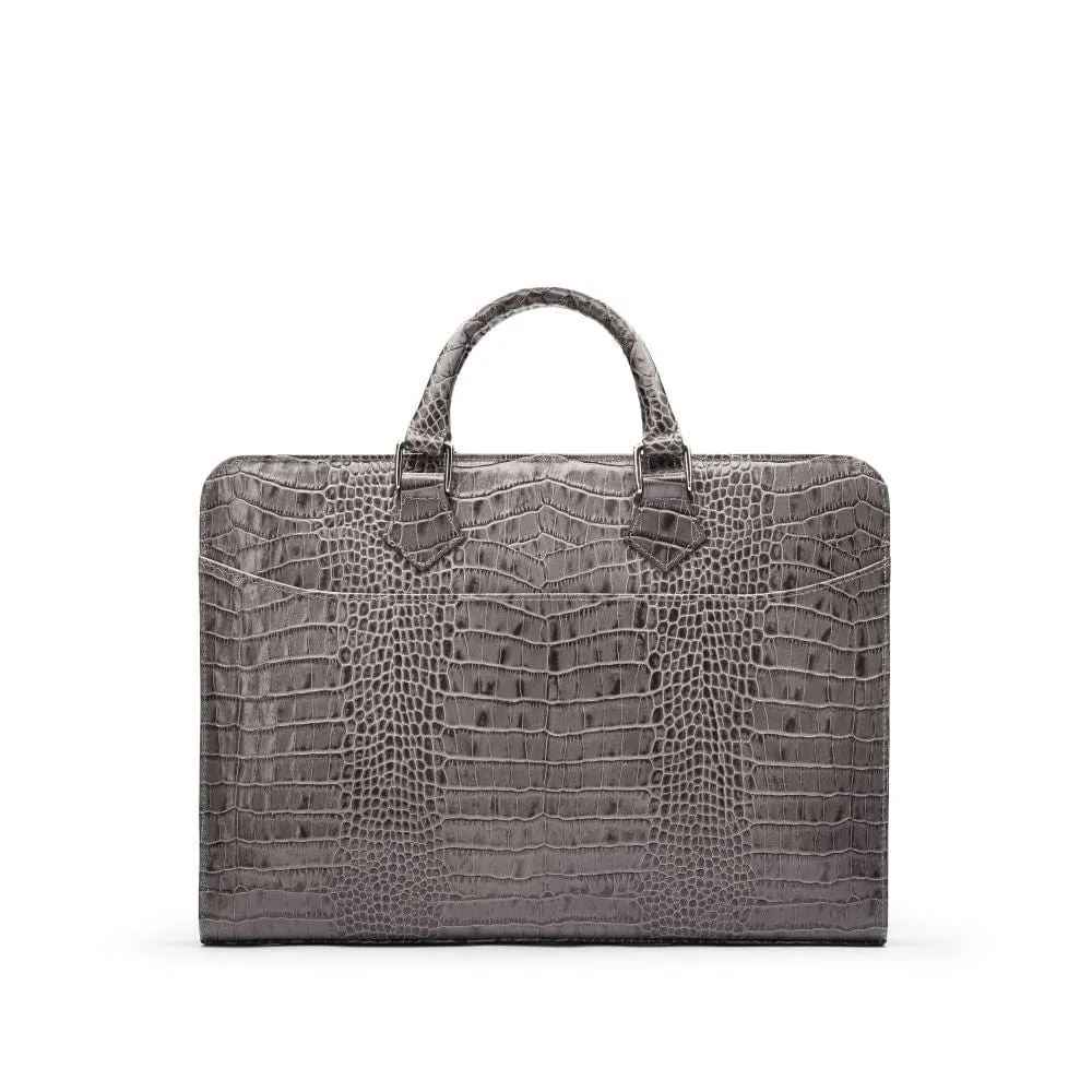Leather Trinity 13" Laptop Briefcase - Grey Croc-Effect