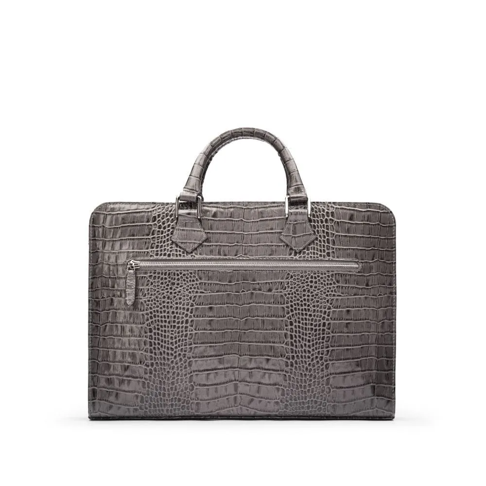 Leather Trinity 13" Laptop Briefcase - Grey Croc-Effect