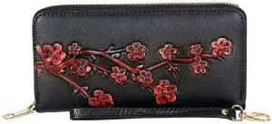 Leather Wallet Pu Leather Women's Wallet Creative Fashion Flower Long Purse Clutch Ladies Large Capacity Zipper Coin Pocket Black Large Capacity (Black,10x20cm)
