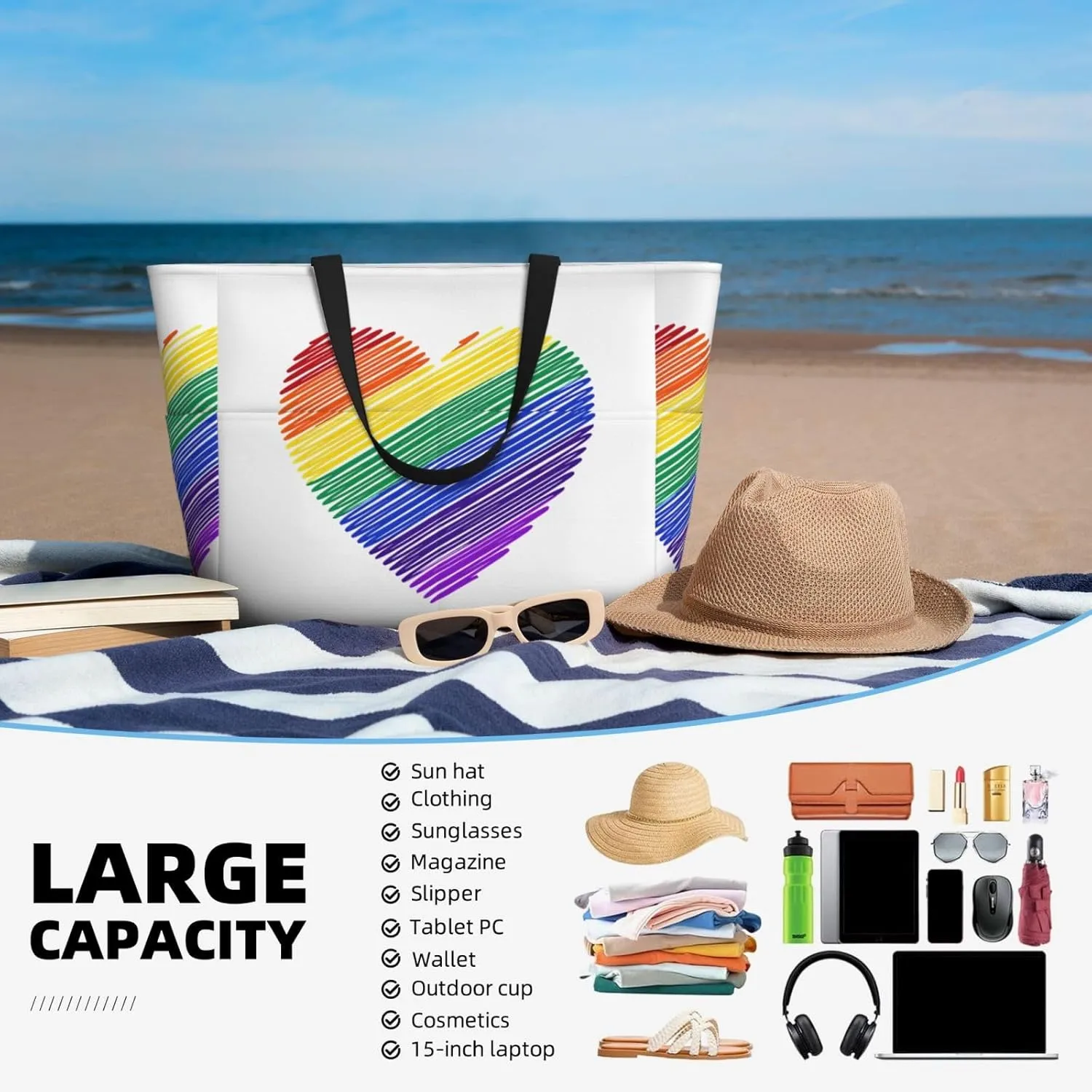 LGBT Pride Rainbow Gay Frog Large Capacity Travel Bag Lightweight Shopping Handbag Beach Tote Bags Casual Work Bag