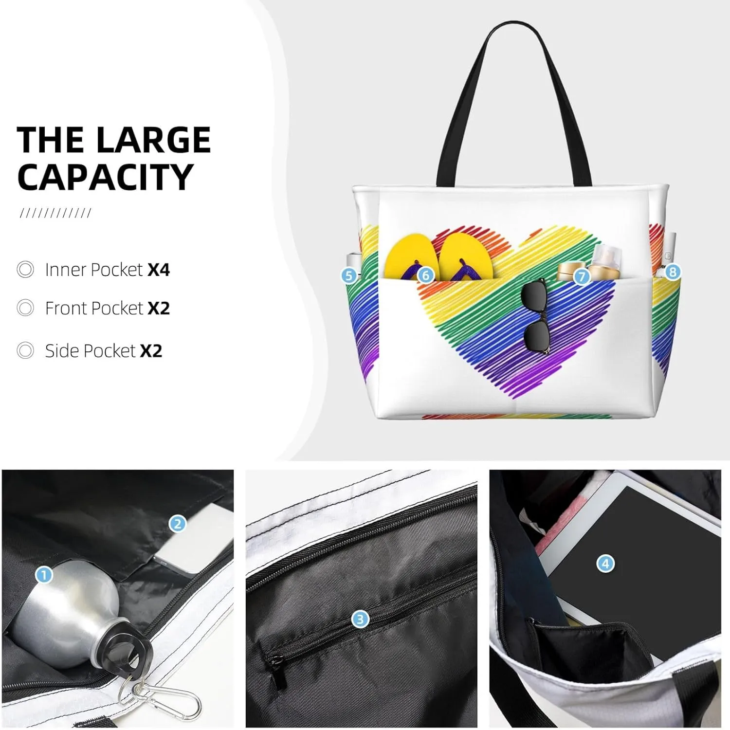 LGBT Pride Rainbow Gay Frog Large Capacity Travel Bag Lightweight Shopping Handbag Beach Tote Bags Casual Work Bag