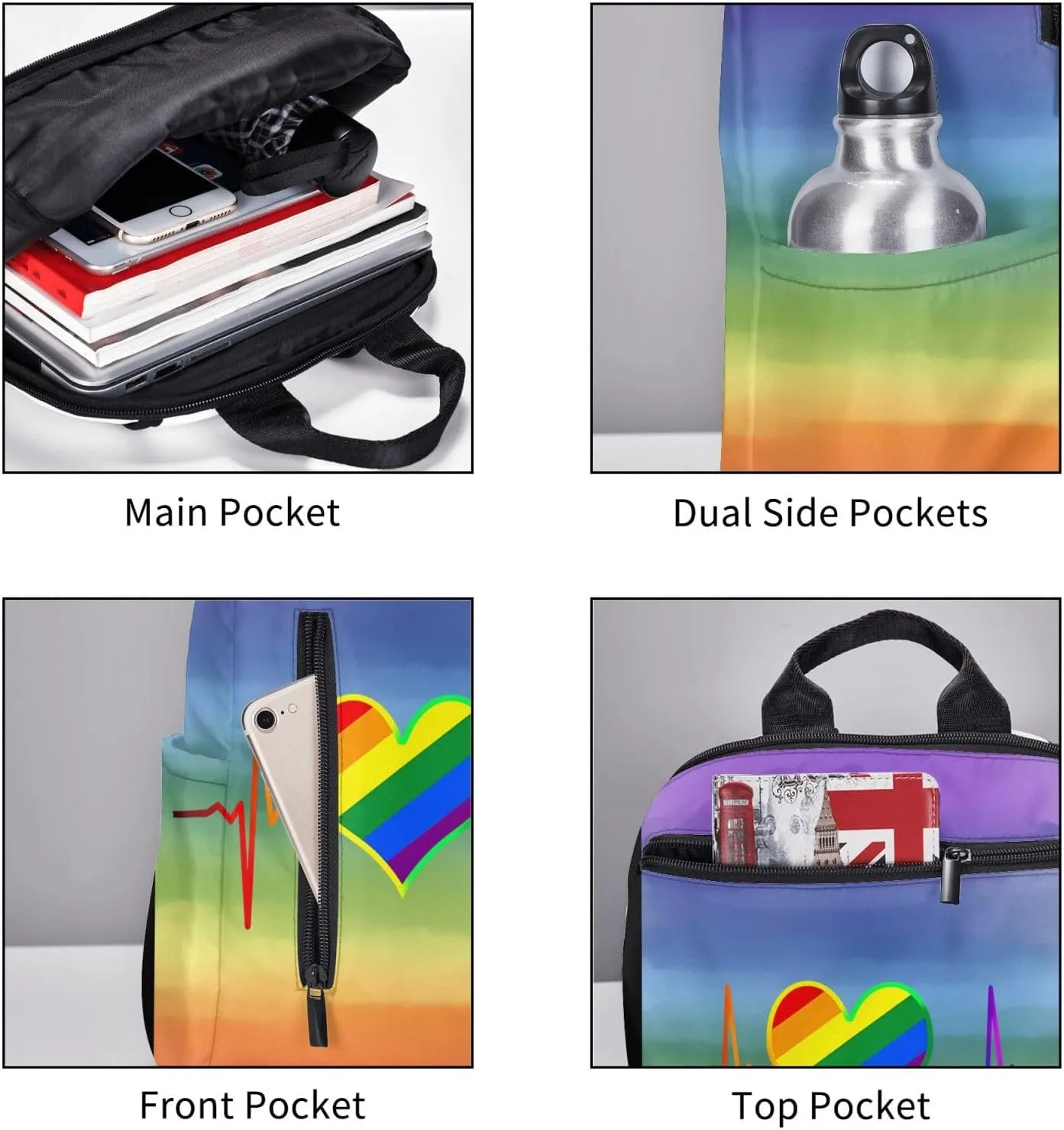 LGBT Rainbow Gay Pride Heart Beat Pulse Travel Laptop Backpack Casual Backpacks Double Shoulder Daypack Notebook Rucksack Work Bags Sports Bag for Gym Hiking Camping Beach