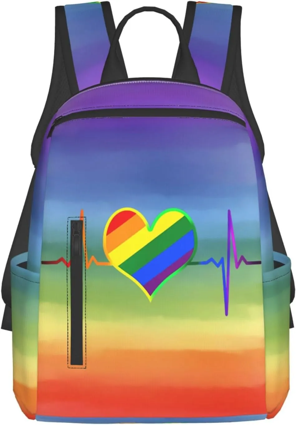 LGBT Rainbow Gay Pride Heart Beat Pulse Travel Laptop Backpack Casual Backpacks Double Shoulder Daypack Notebook Rucksack Work Bags Sports Bag for Gym Hiking Camping Beach