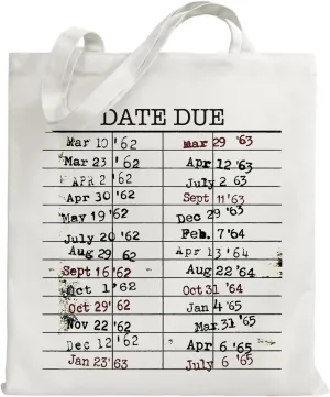 Library Date Due Tote Bag Book Bag Gifts for Book Lover, Canvas Tote Bag for Librarian Lovers Bookish Group Club Gifts for Women