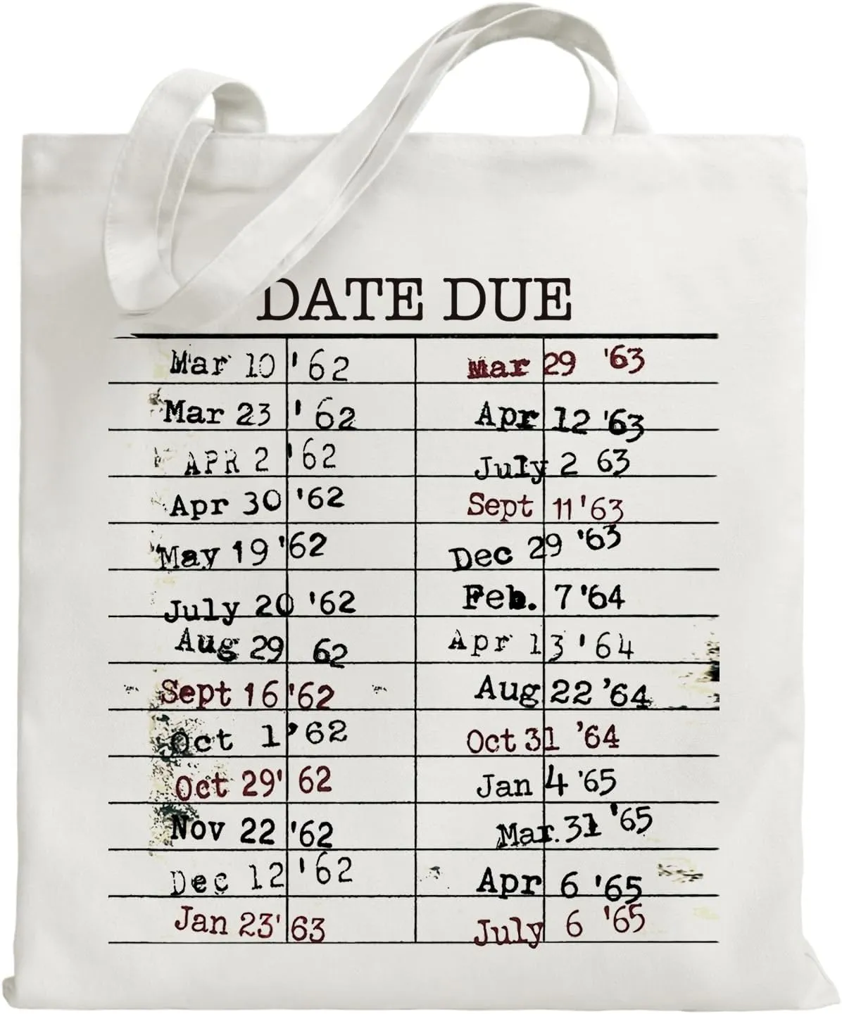 Library Date Due Tote Bag Book Bag Gifts for Book Lover, Canvas Tote Bag for Librarian Lovers Bookish Group Club Gifts for Women