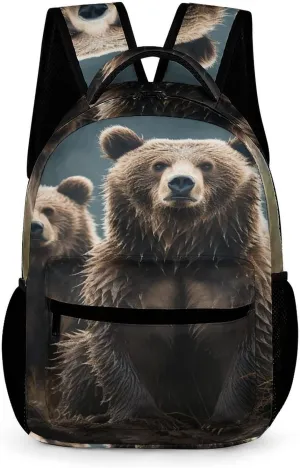 Lightweight Backpack for Men Women,Encounter Animal Bear Print Personal Item Backpack,Daily Bag Casual Backpacks for Travel Work