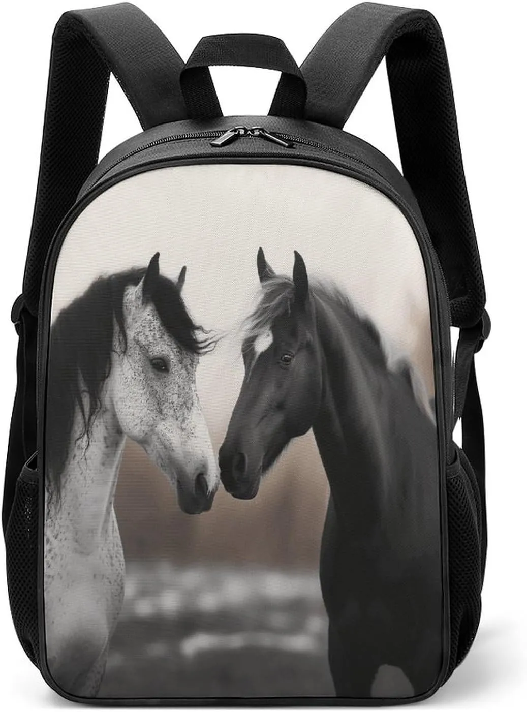 Lightweight Backpacks Cute Travel Bag Durable Black And White Horses Printing Small Travel Backpack For Women & Men