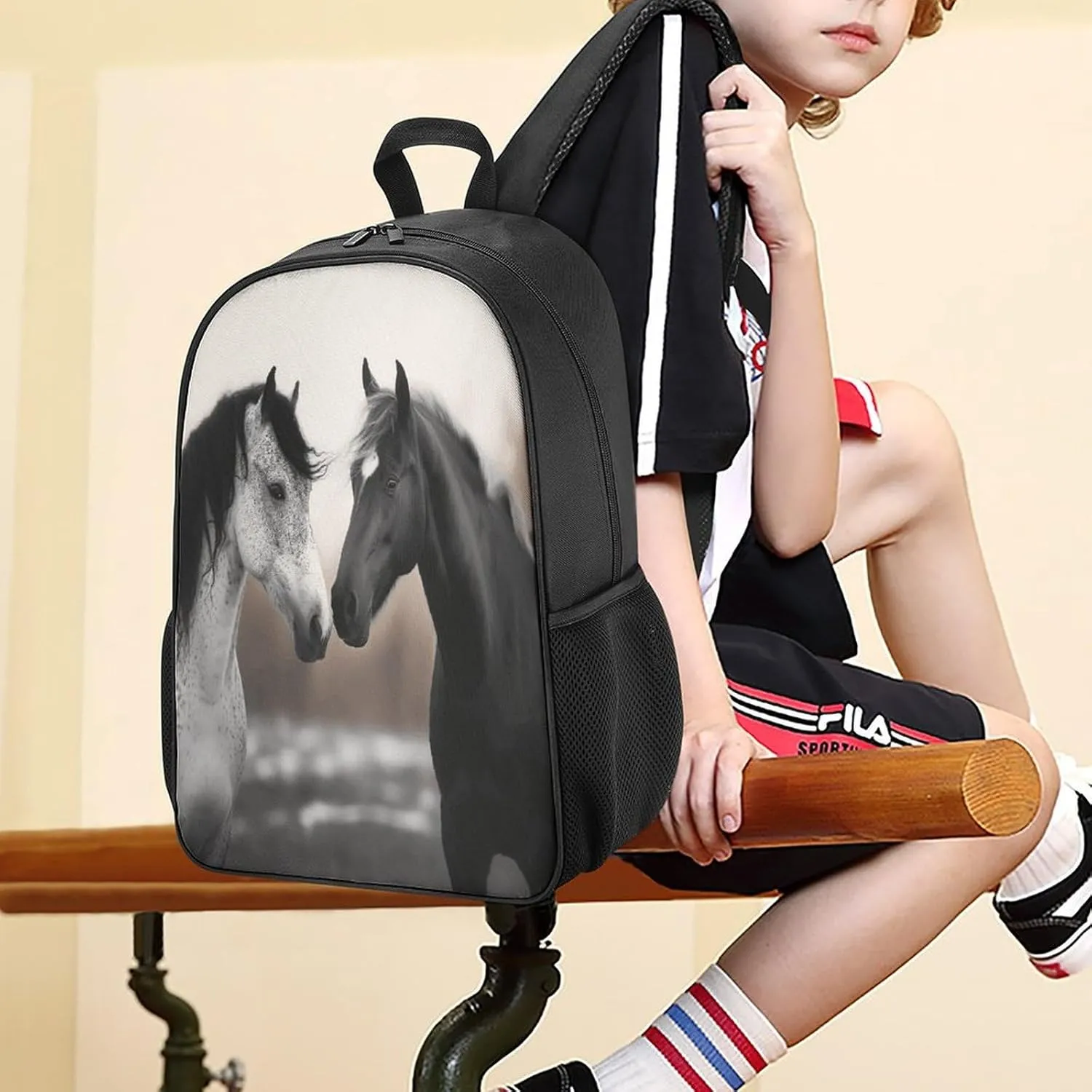 Lightweight Backpacks Cute Travel Bag Durable Black And White Horses Printing Small Travel Backpack For Women & Men