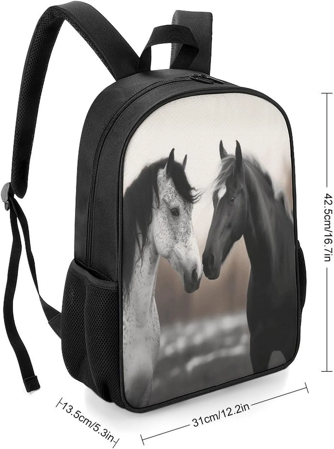 Lightweight Backpacks Cute Travel Bag Durable Black And White Horses Printing Small Travel Backpack For Women & Men