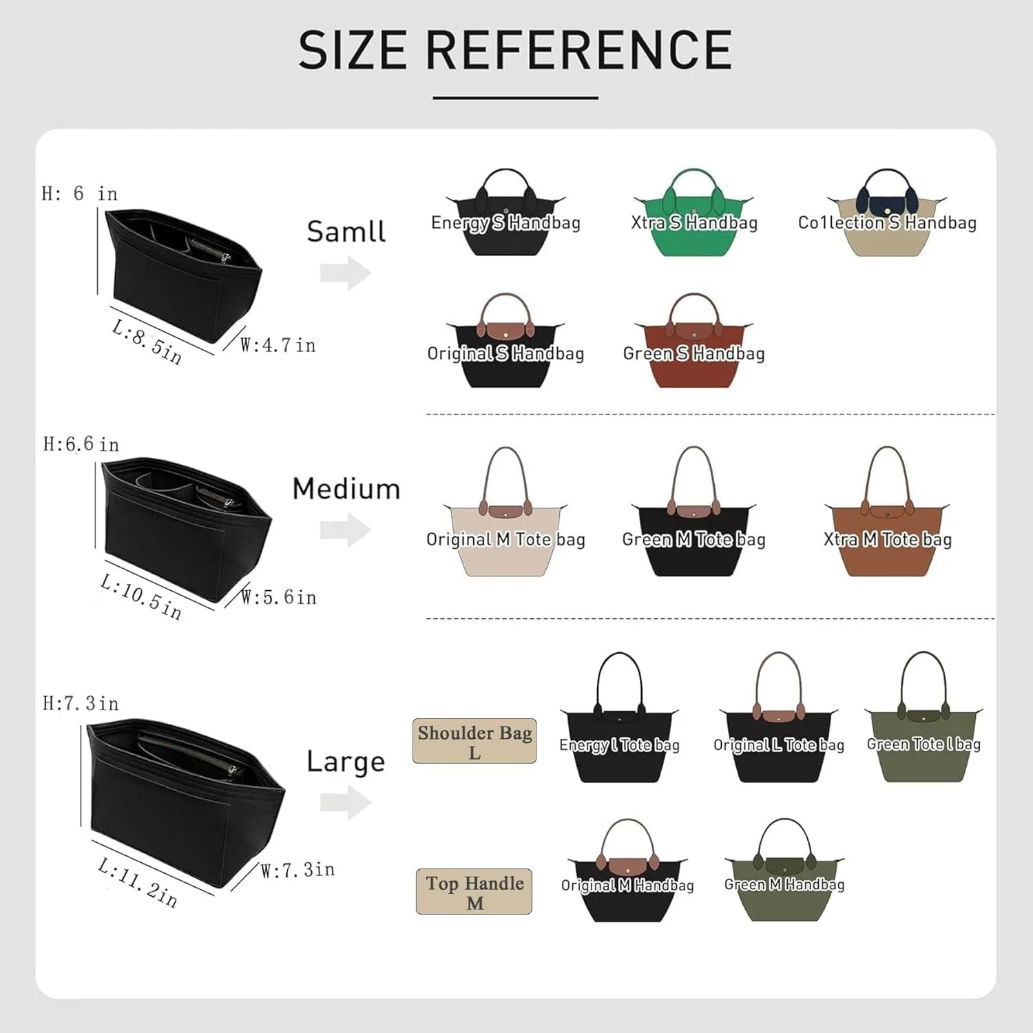 Longchamp Purse Organizer Insert Compatible with Le Pliage Large Tote Handbags, Felt Zipper Bag Organizer Insert with Cup Holder, 8 Compartments (Black,L)