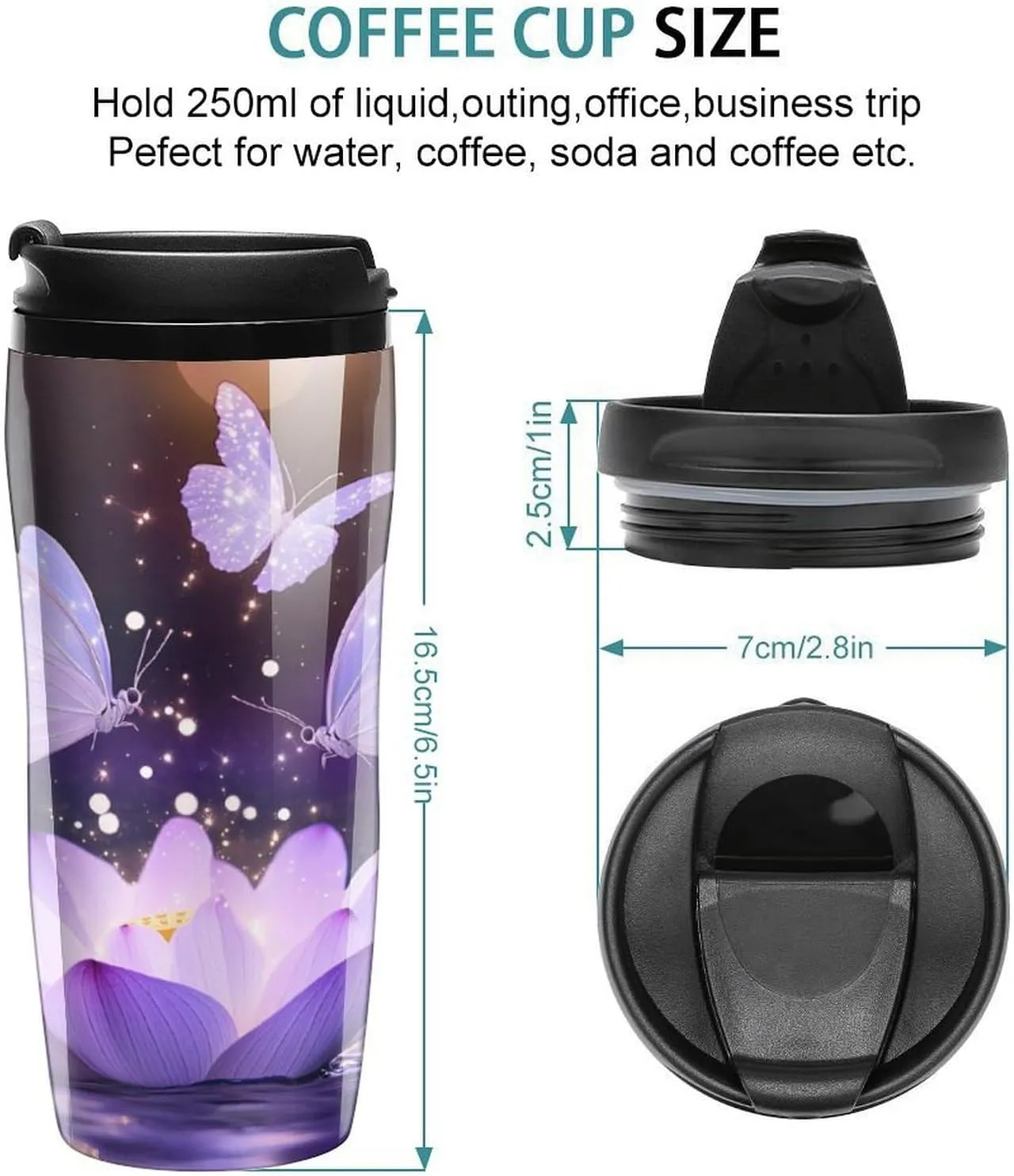 Lotuses Flower And Butterfly Coffee Mug with Lid Portable Tumbler Water Bottle for Travel Business 350ml