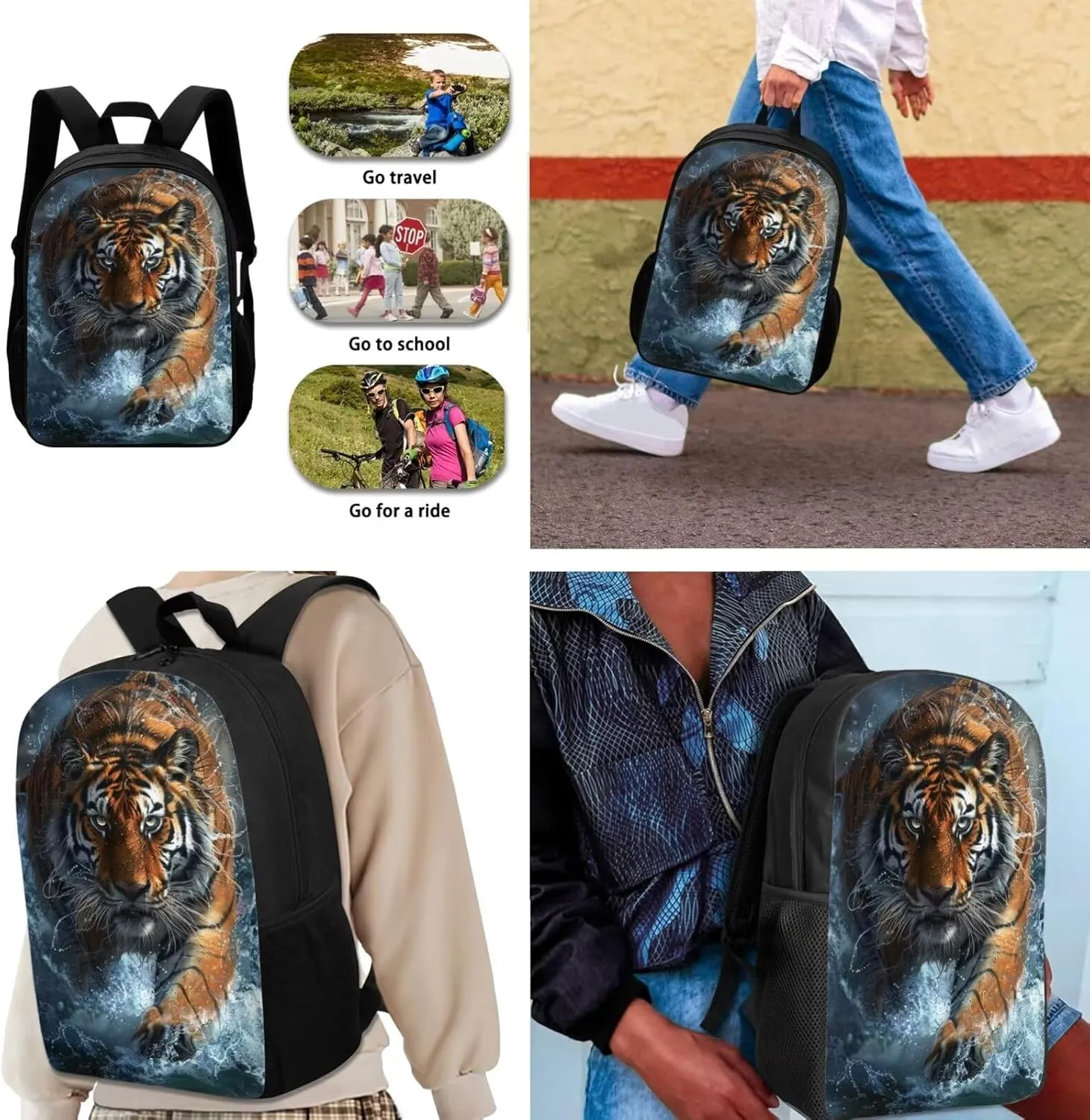 Lotusorchid Water Tiger Backpack Sets 3 for Boys, 3D Large Capacity Students Bookbag with Lunch Box Pencil Case for Kids, Comfy Knapsack Lightweight 3PCs School Bag for High Middle School
