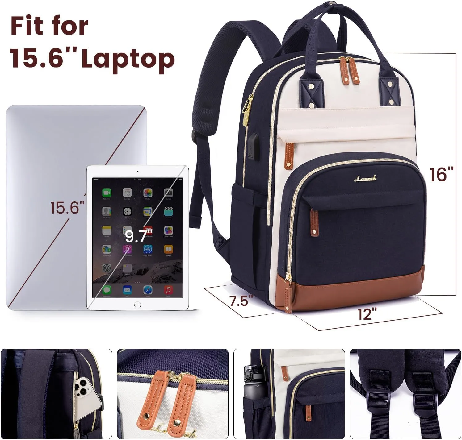 LOVEVOOK Backpack for Women,Laptop Backpack Women,Fits 15.6 Inch Laptop Bag,School Backpacks,Fashion Travel Work Anti-theft Bag,Waterproof Business Computer College Backpack Purse,Beige-Blue-Brown