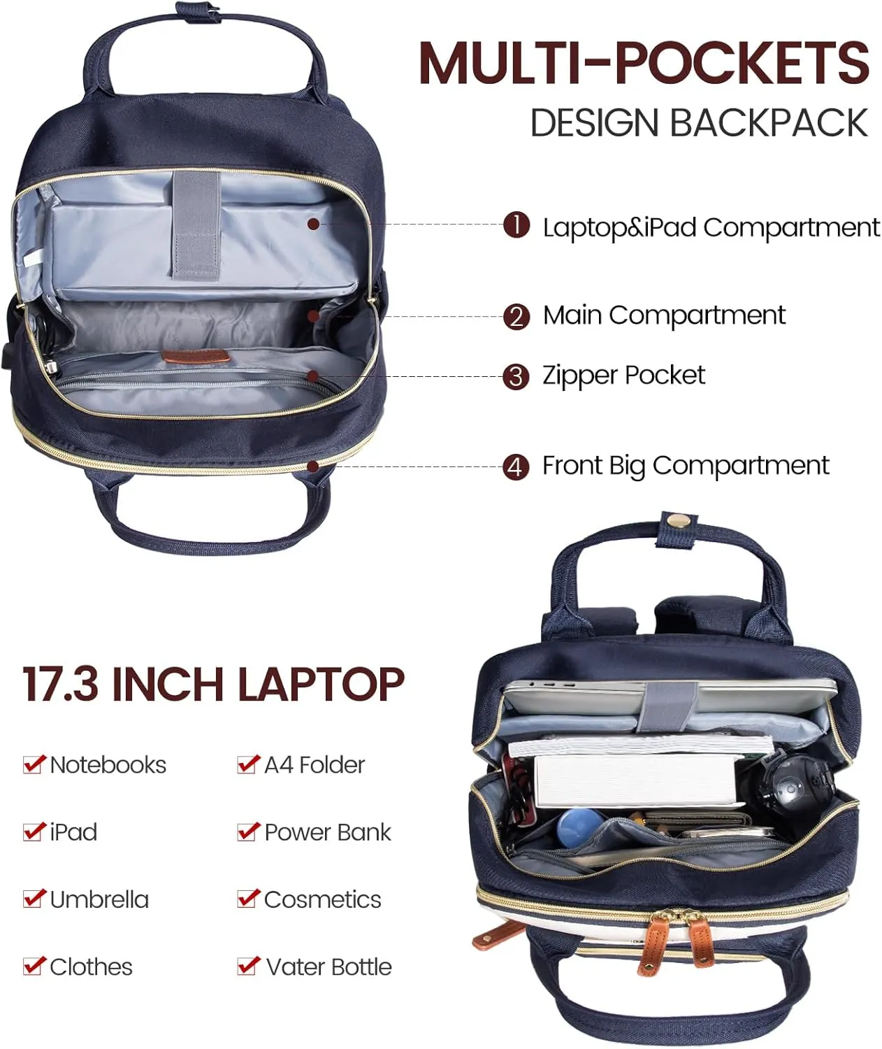 LOVEVOOK Backpack for Women,Laptop Backpack Women,Fits 15.6 Inch Laptop Bag,School Backpacks,Fashion Travel Work Anti-theft Bag,Waterproof Business Computer College Backpack Purse,Beige-Blue-Brown