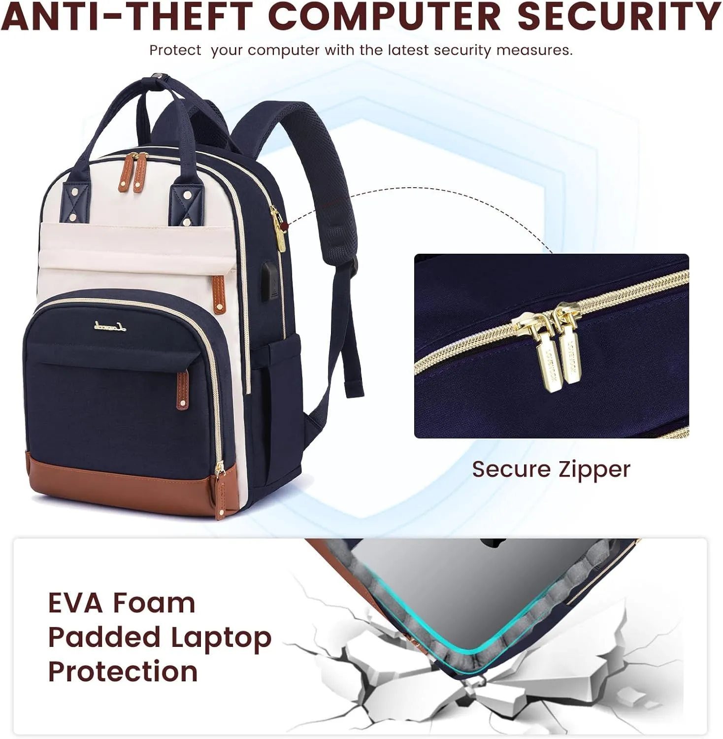 LOVEVOOK Backpack for Women,Laptop Backpack Women,Fits 15.6 Inch Laptop Bag,School Backpacks,Fashion Travel Work Anti-theft Bag,Waterproof Business Computer College Backpack Purse,Beige-Blue-Brown