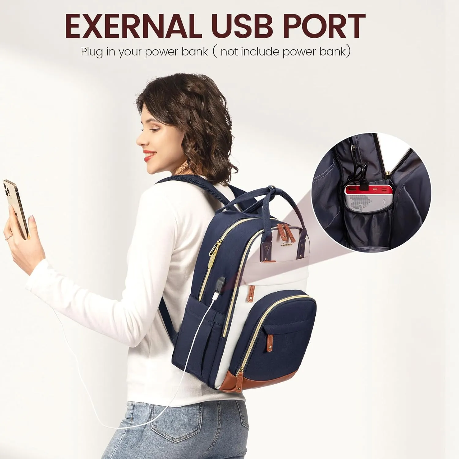 LOVEVOOK Backpack for Women,Laptop Backpack Women,Fits 15.6 Inch Laptop Bag,School Backpacks,Fashion Travel Work Anti-theft Bag,Waterproof Business Computer College Backpack Purse,Beige-Blue-Brown