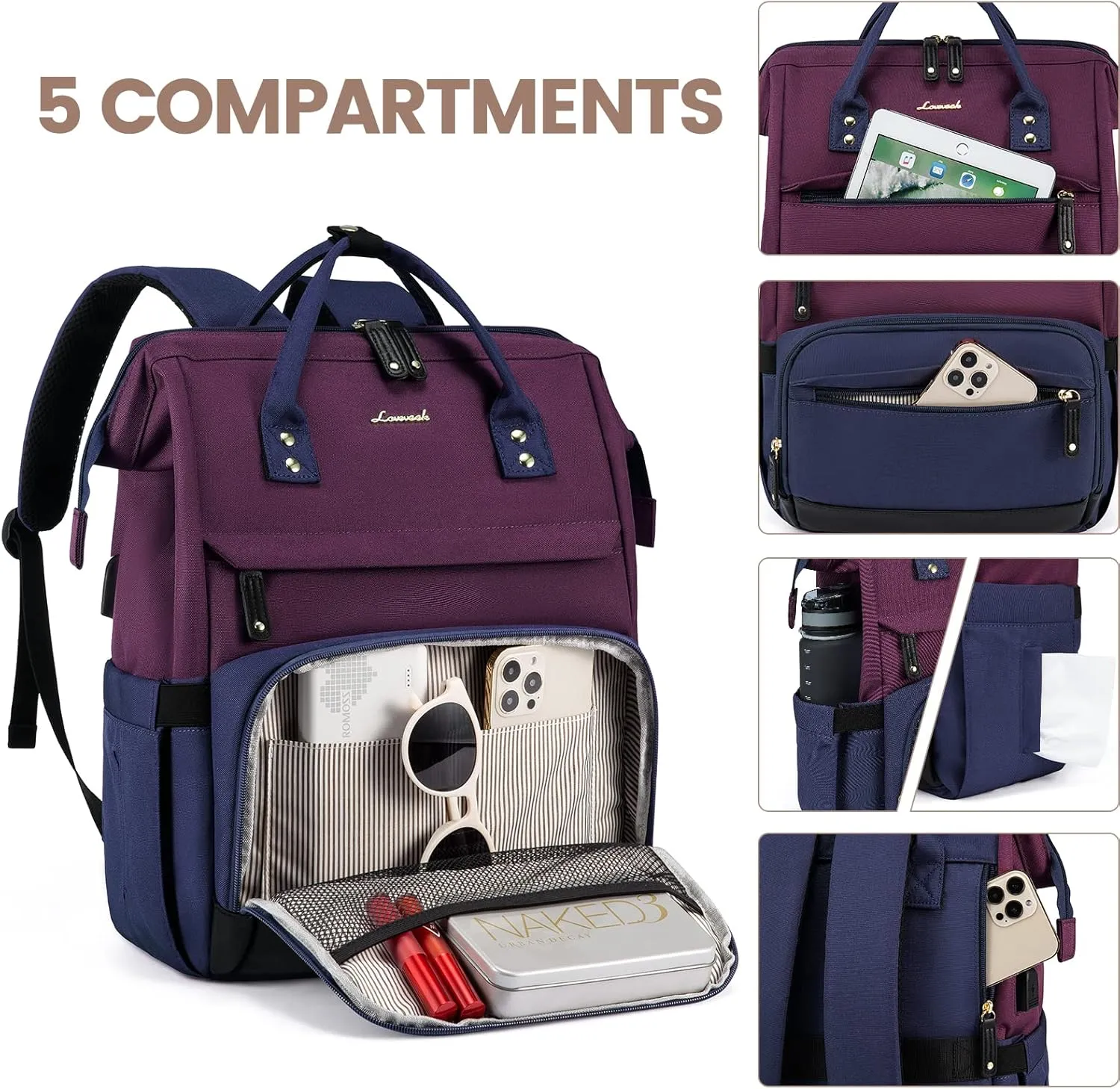 LOVEVOOK Laptop Backpack for Women, 15.6 Inch Work Business Backpacks Purse with USB Port, Large Capacity Nurse Bag College Bookbag for School, Waterproof Casual Daypack for Travel