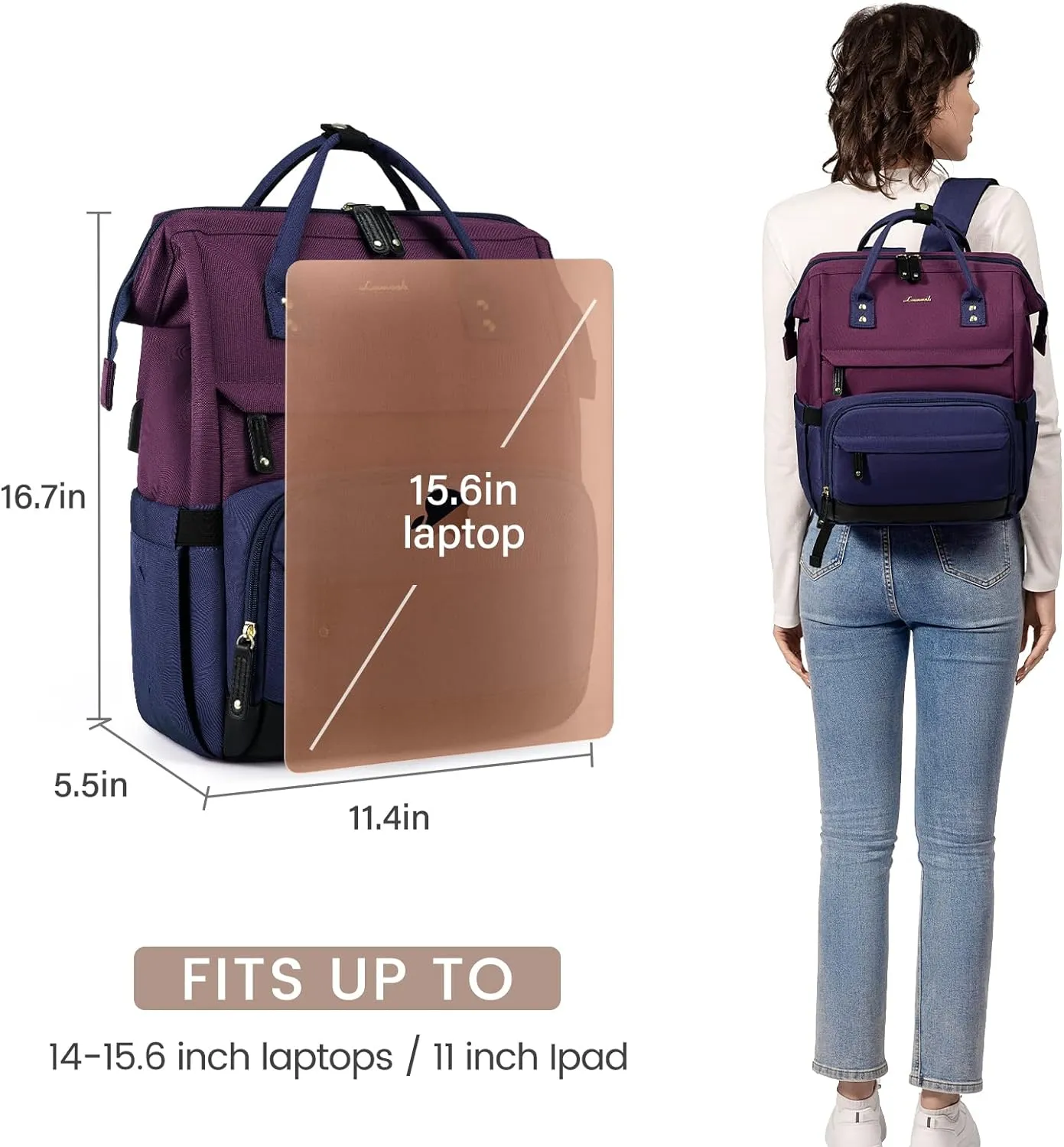 LOVEVOOK Laptop Backpack for Women, 15.6 Inch Work Business Backpacks Purse with USB Port, Large Capacity Nurse Bag College Bookbag for School, Waterproof Casual Daypack for Travel