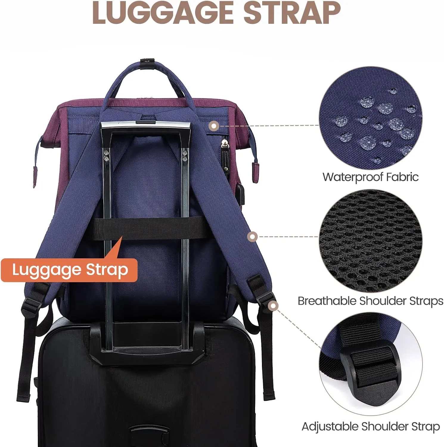 LOVEVOOK Laptop Backpack for Women, 15.6 Inch Work Business Backpacks Purse with USB Port, Large Capacity Nurse Bag College Bookbag for School, Waterproof Casual Daypack for Travel