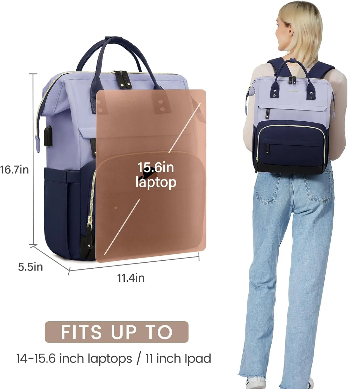 LOVEVOOK Laptop Backpack for Women, 15.6 Inch Work Business Backpacks Purse with USB Port, Large Capacity Nurse Bag College Bookbag for School, Waterproof Casual Daypack for Travel