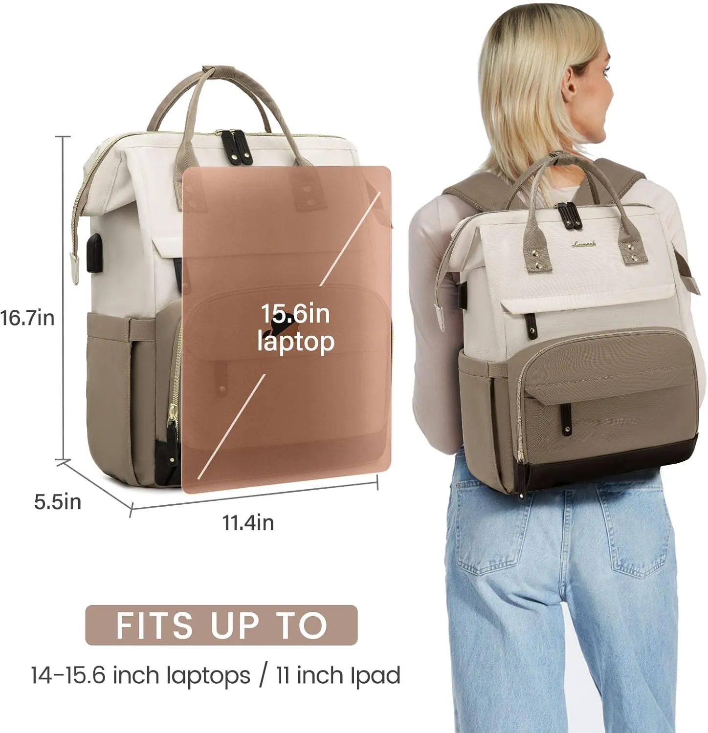 LOVEVOOK Laptop Backpack for Women, 15.6 Inch Work Business Backpacks Purse with USB Port, Large Capacity Nurse Bag College Bookbag for School, Waterproof Casual Daypack for Travel