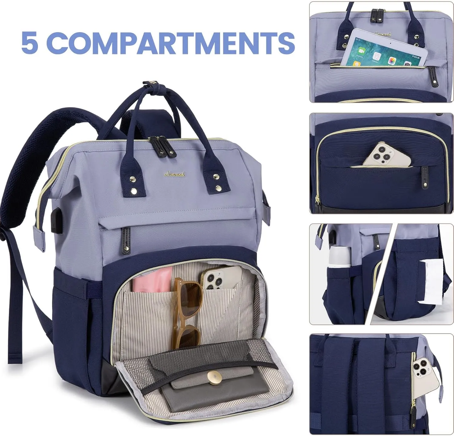 LOVEVOOK Laptop Backpack for Women, 15.6 Inch Work Business Backpacks Purse with USB Port, Large Capacity Nurse Bag College Bookbag for School, Waterproof Casual Daypack for Travel