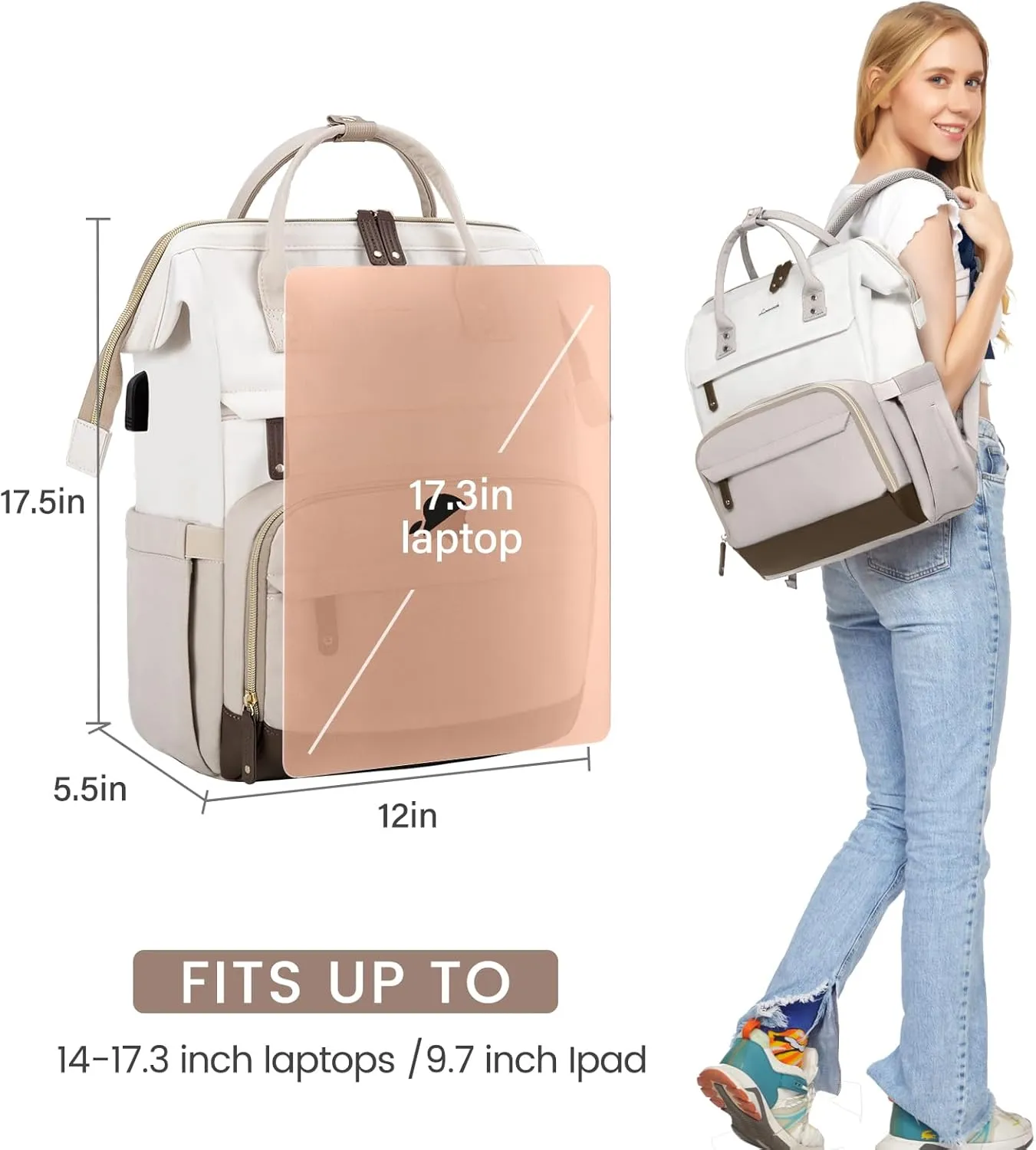 LOVEVOOK Laptop Backpack for Women, 17 Inch Work Business Backpacks Purse with USB Port, Large Capacity Nurse Bag College Bookbag for School, Waterproof Casual Daypack for Travel