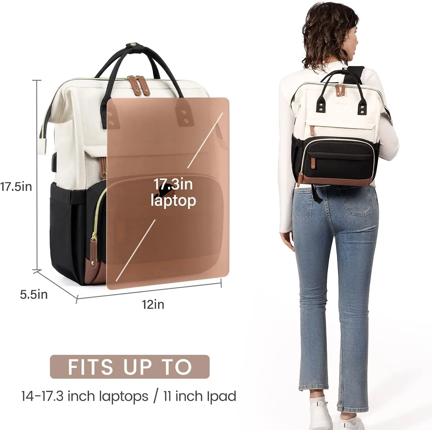 LOVEVOOK Laptop Backpack for Women, 17 Inch Work Business Backpacks Purse with USB Port, Large Capacity Nurse Bag College Bookbag for School, Waterproof Casual Daypack for Travel
