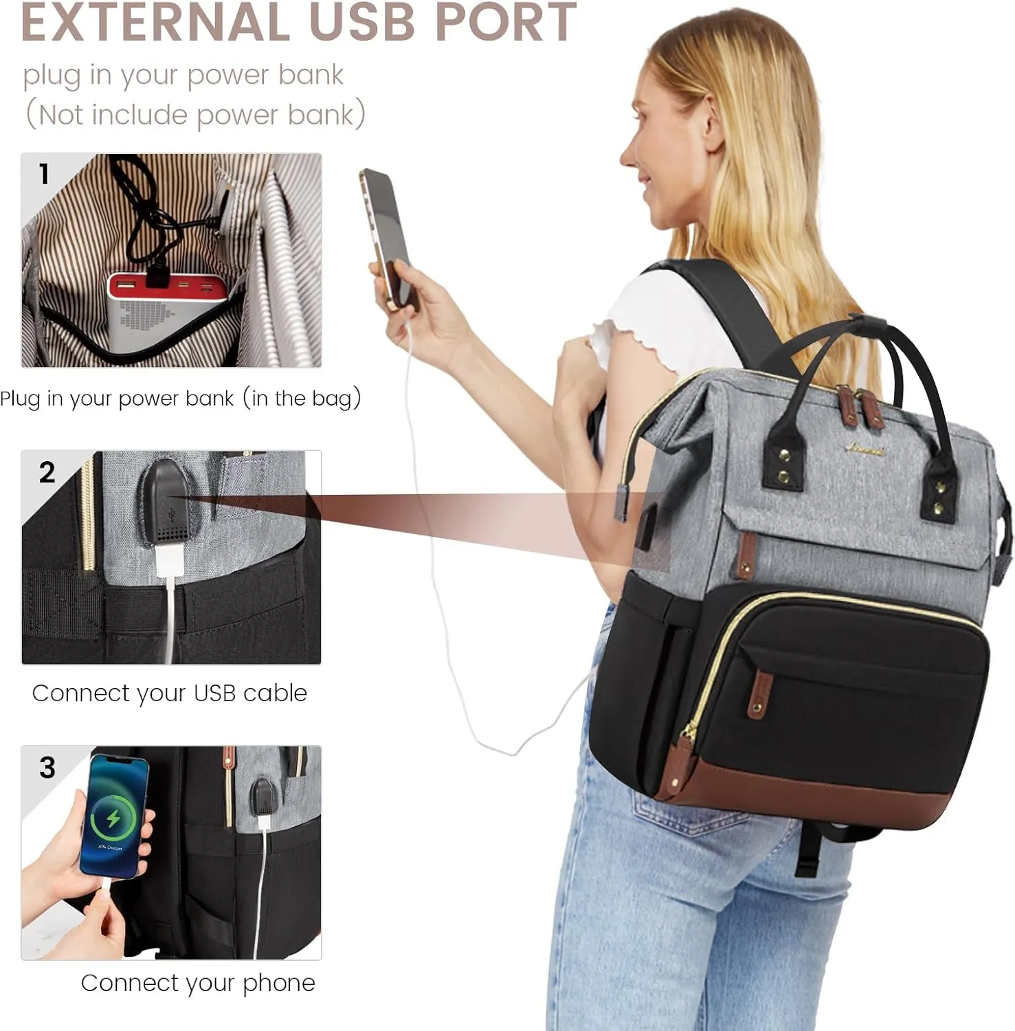 LOVEVOOK Laptop Backpack for Women, 17 Inch Work Business Backpacks Purse with USB Port, Large Capacity Nurse Bag College Bookbag for School, Waterproof Casual Daypack for Travel
