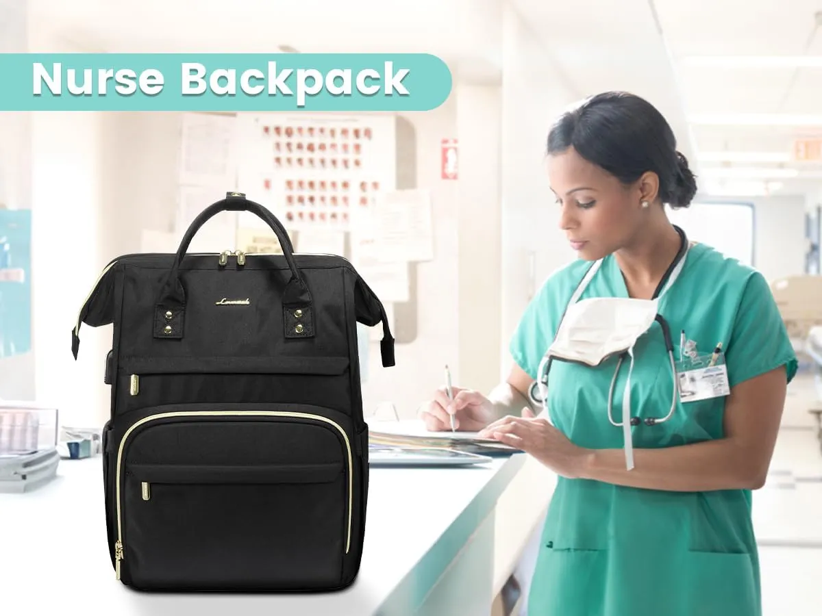 LOVEVOOK Laptop Backpack Women, 15.6 Inch Work Backpack Woman for Teacher Nurse Bags, Computer College Backpack Purse, Waterproof Anti-theft Travel Back Pack with USB Charging Port, Black