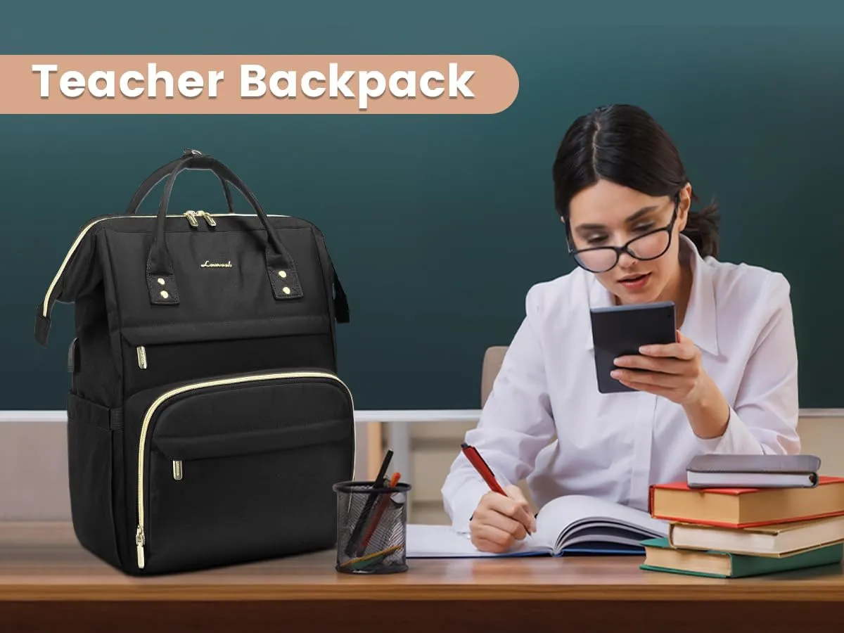 LOVEVOOK Laptop Backpack Women, 15.6 Inch Work Backpack Woman for Teacher Nurse Bags, Computer College Backpack Purse, Waterproof Anti-theft Travel Back Pack with USB Charging Port, Black