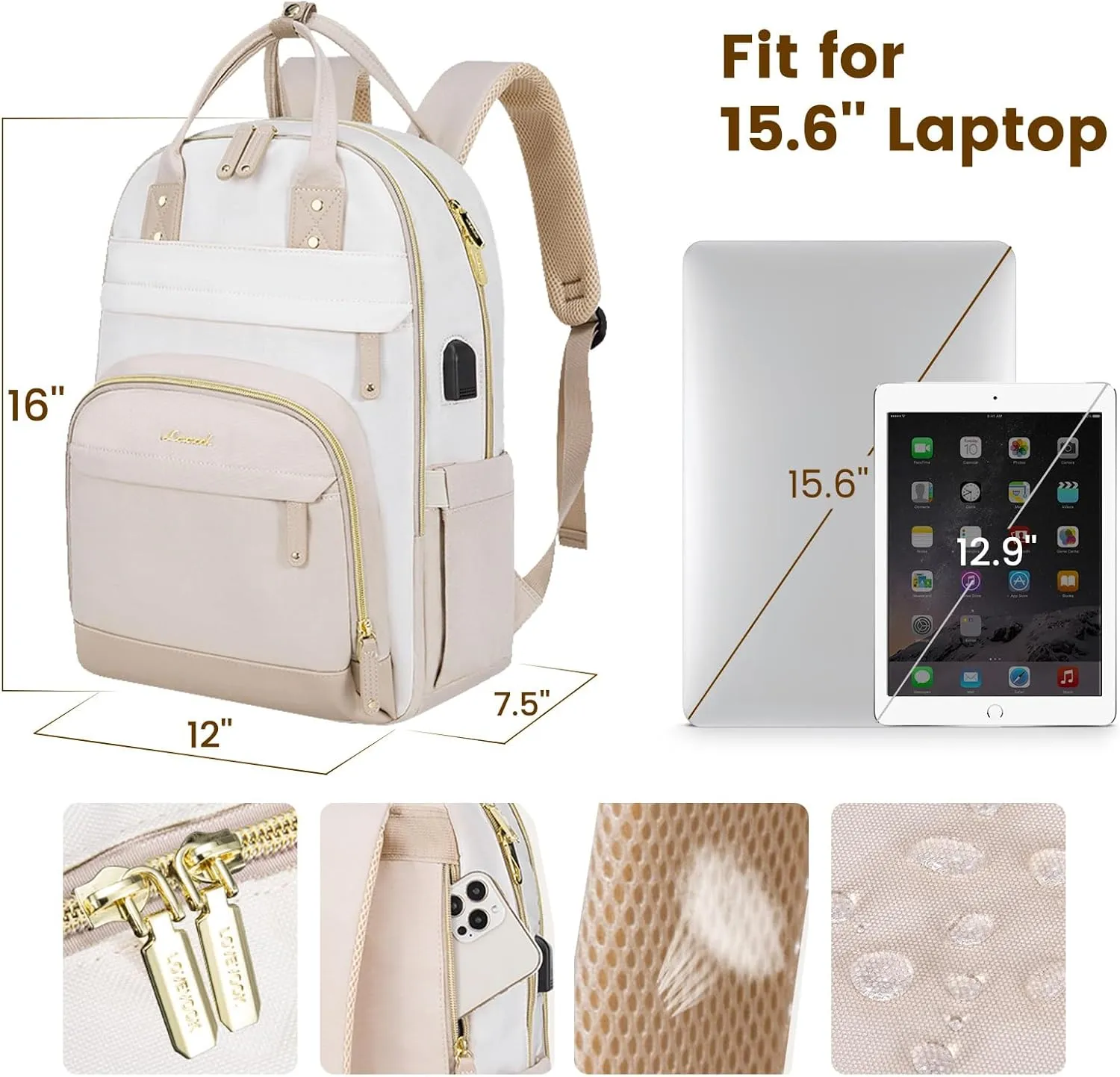 LOVEVOOK Laptop Backpack Women,Large Capacity 15.6 inch Laptop Bag Travel Backpack for Women,Computer Work College Teacher Backpacks with USB Port,Waterproof Personal Item Backpack Casual Daypack