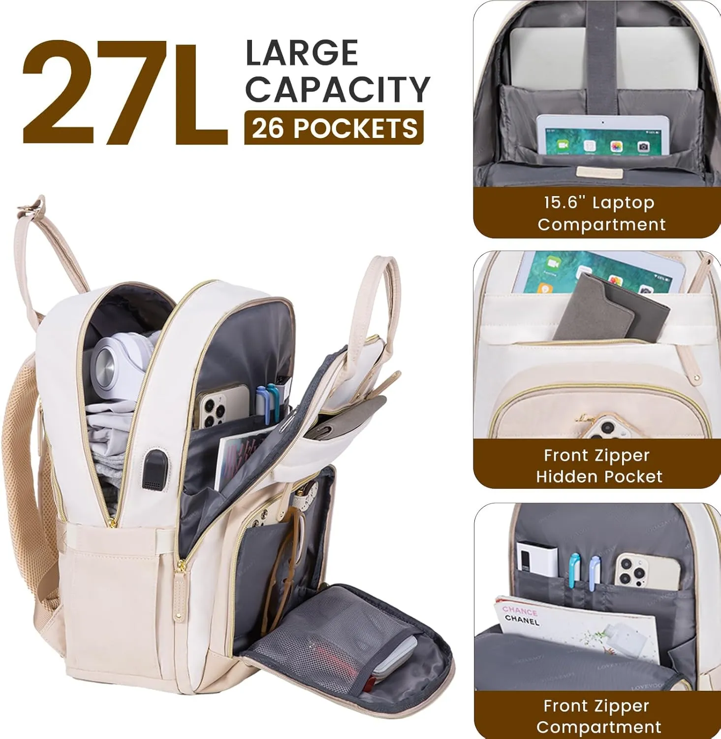 LOVEVOOK Laptop Backpack Women,Large Capacity 15.6 inch Laptop Bag Travel Backpack for Women,Computer Work College Teacher Backpacks with USB Port,Waterproof Personal Item Backpack Casual Daypack