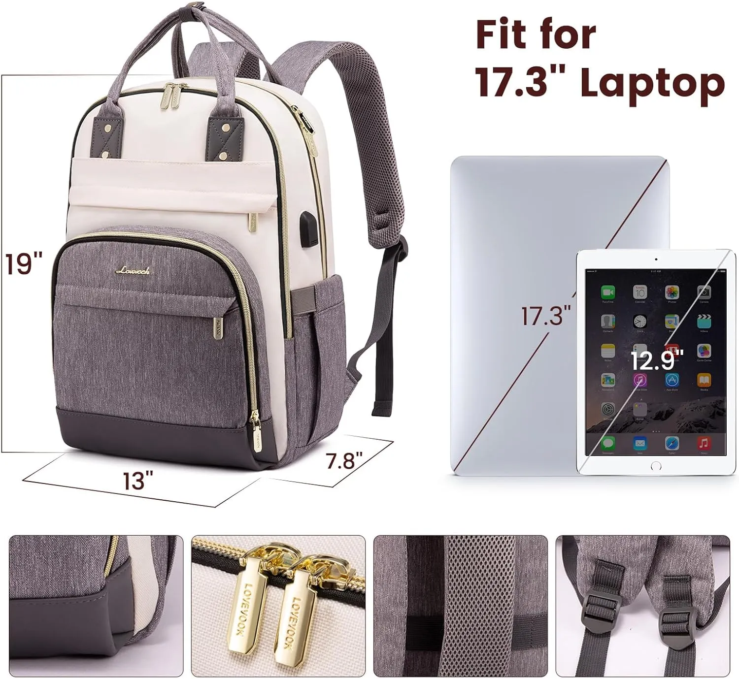 LOVEVOOK Laptop Backpack Women,Large Capacity 17.3 inch Laptop Bag Travel Backpack for Women,Computer Work College Teacher Backpacks with USB Port,Waterproof Personal Item Backpack Casual Daypack