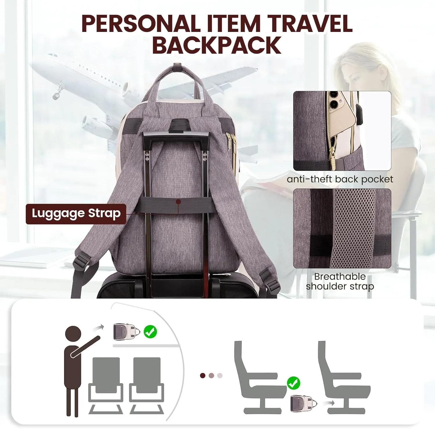 LOVEVOOK Laptop Backpack Women,Large Capacity 17.3 inch Laptop Bag Travel Backpack for Women,Computer Work College Teacher Backpacks with USB Port,Waterproof Personal Item Backpack Casual Daypack