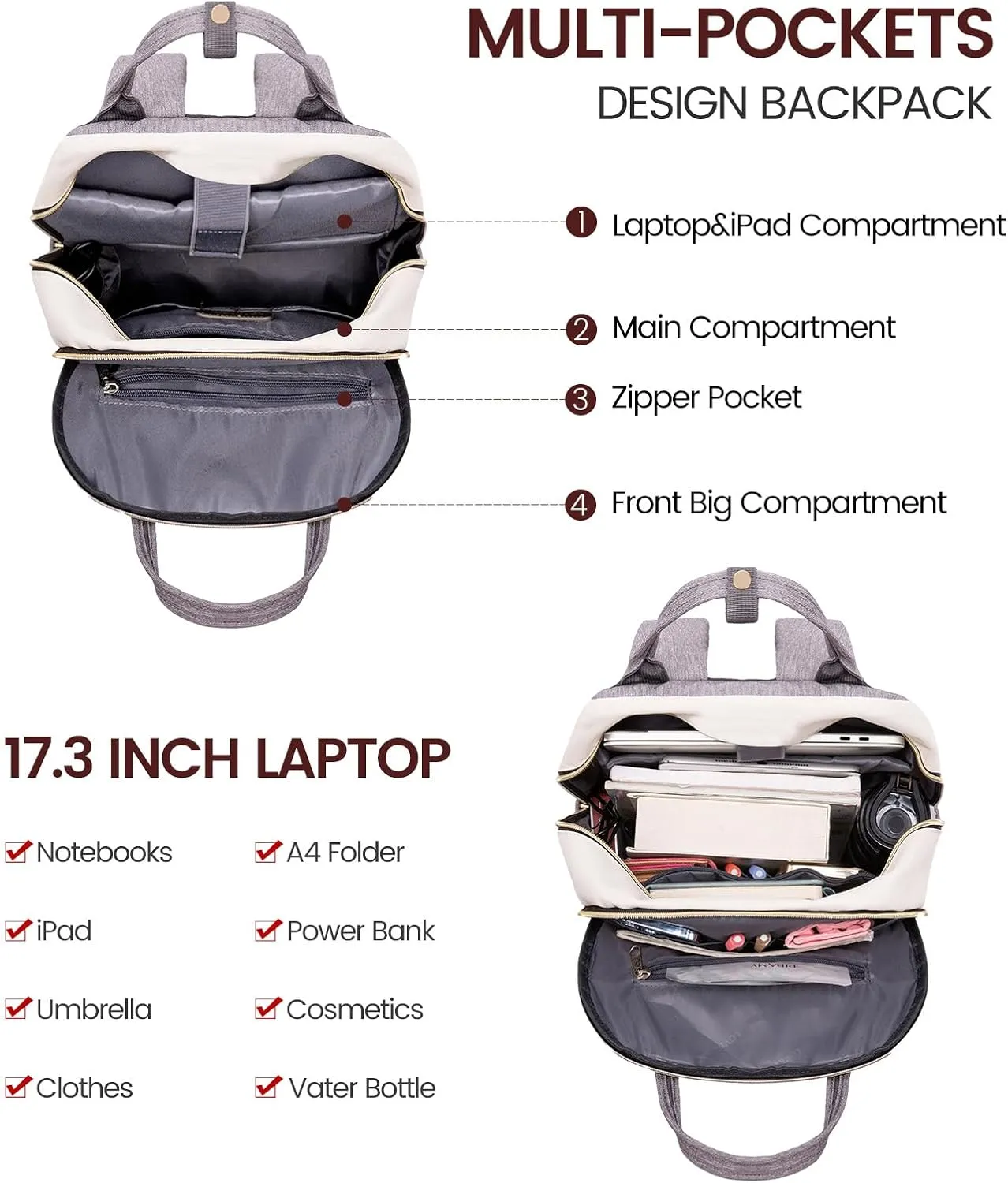 LOVEVOOK Laptop Backpack Women,Large Capacity 17.3 inch Laptop Bag Travel Backpack for Women,Computer Work College Teacher Backpacks with USB Port,Waterproof Personal Item Backpack Casual Daypack