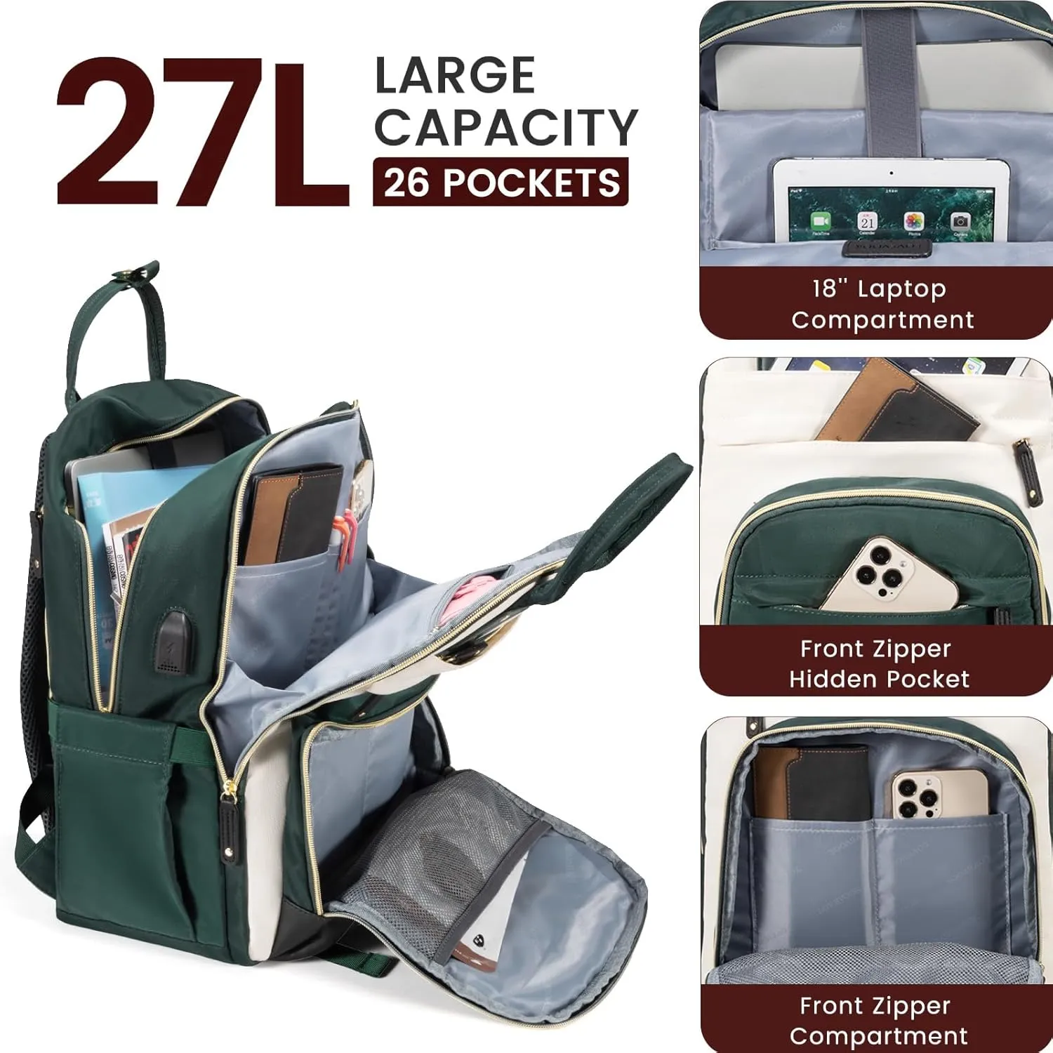 LOVEVOOK Laptop Backpack Women,Large Capacity 18.4 inch Laptop Bag Travel Backpack for Women,Computer Work College Teacher Backpacks with USB Port,Waterproof Personal Item Backpack Casual Daypack