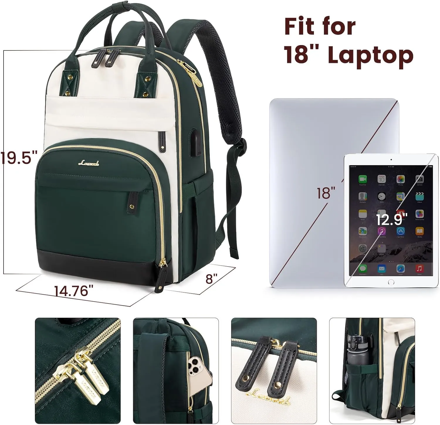LOVEVOOK Laptop Backpack Women,Large Capacity 18.4 inch Laptop Bag Travel Backpack for Women,Computer Work College Teacher Backpacks with USB Port,Waterproof Personal Item Backpack Casual Daypack