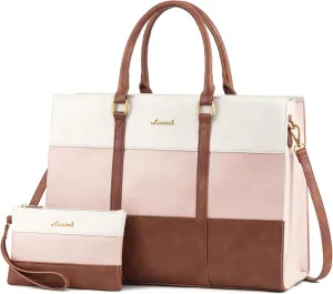 LOVEVOOK Laptop Bag for Women, 15.6 Inch Laptop Tote Bag, Vintage Leather Work Bags for Women, Waterproof Computer bag with Clutch Purse, Large Capacity Briefcase, Business Office Bag