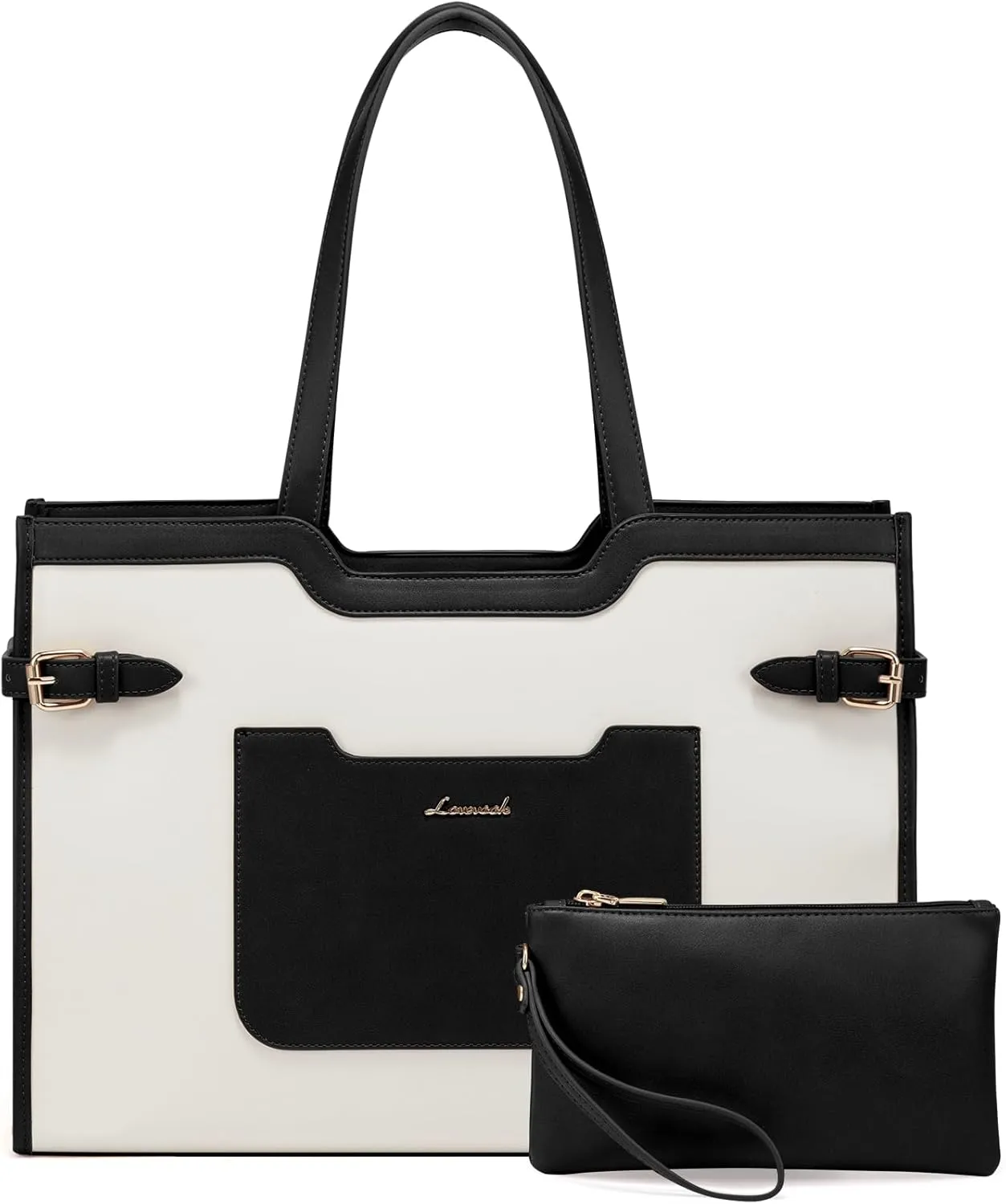 LOVEVOOK Laptop Bag for Women 15.6 Inch Leather Work Tote Bags Large Capacity Work Bag with Clutch Purse Waterproof Computer Bags for Laptops for Women Business Office