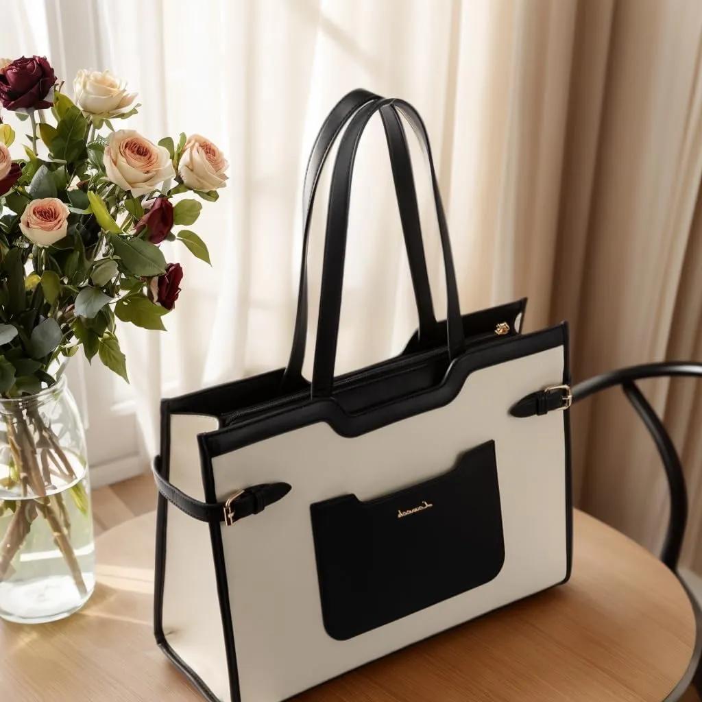 LOVEVOOK Laptop Bag for Women 15.6 Inch Leather Work Tote Bags Large Capacity Work Bag with Clutch Purse Waterproof Computer Bags for Laptops for Women Business Office
