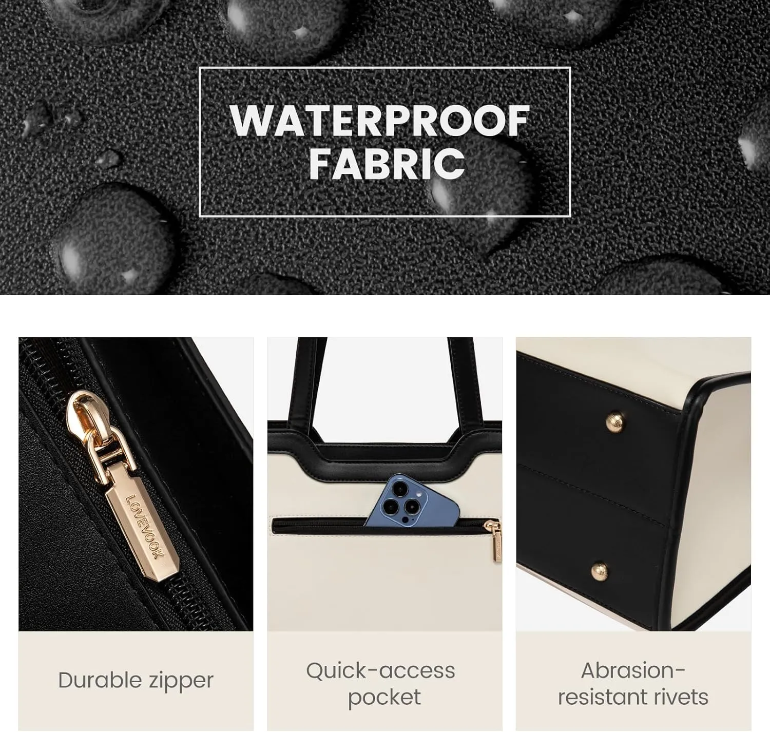 LOVEVOOK Laptop Bag for Women 15.6 Inch Leather Work Tote Bags Large Capacity Work Bag with Clutch Purse Waterproof Computer Bags for Laptops for Women Business Office