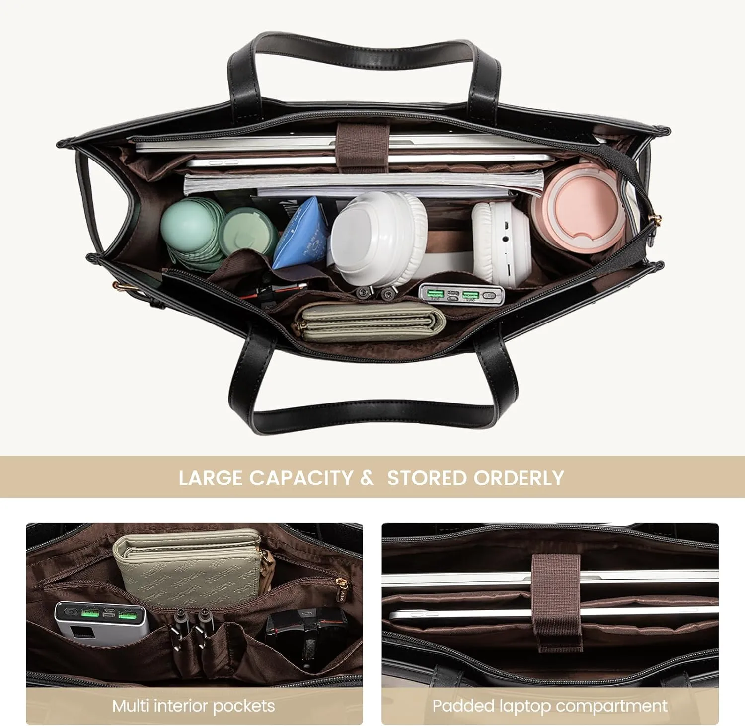 LOVEVOOK Laptop Bag for Women 15.6 Inch Leather Work Tote Bags Large Capacity Work Bag with Clutch Purse Waterproof Computer Bags for Laptops for Women Business Office
