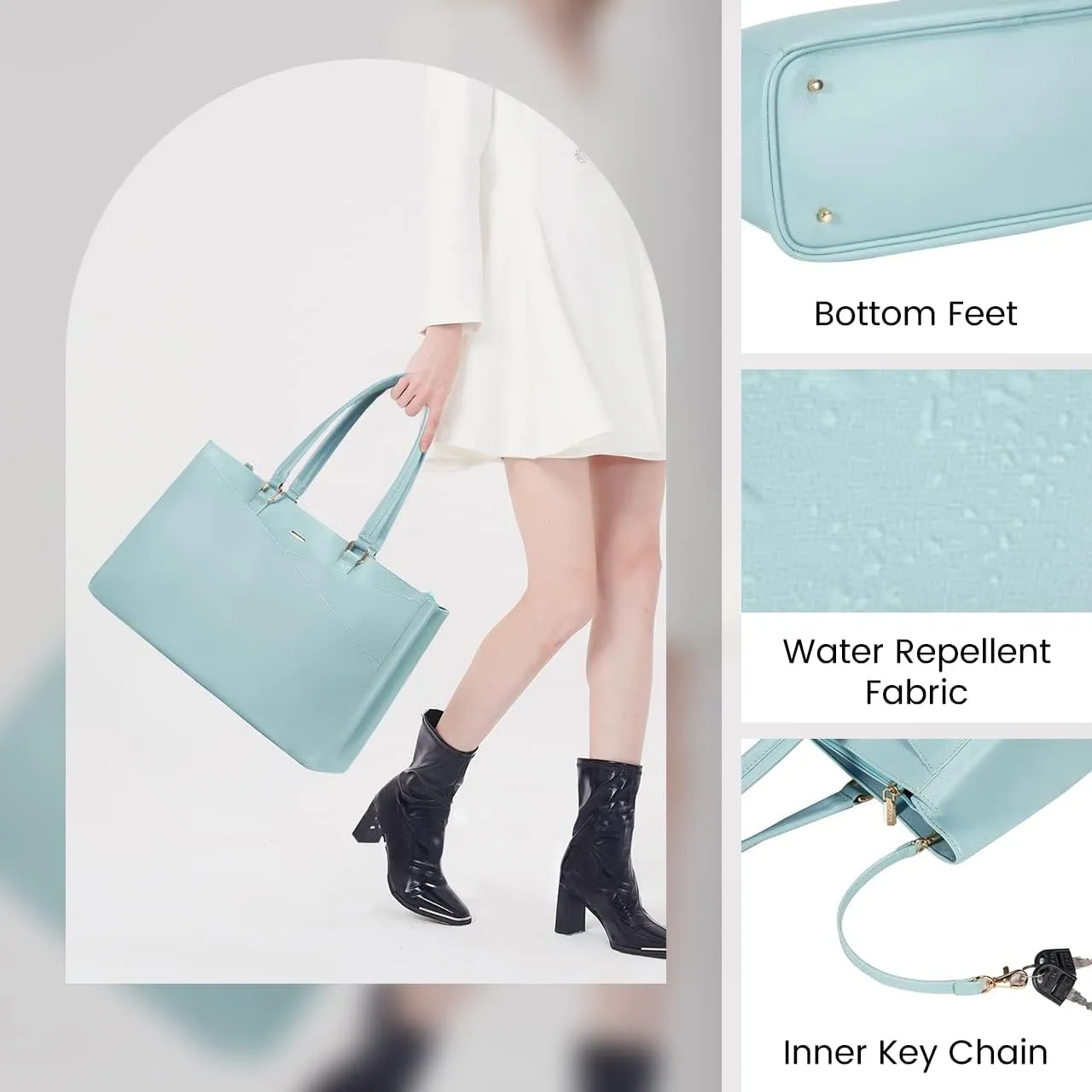 LOVEVOOK Laptop Bag for Women 15.6 Inch Tote Bags Waterproof Leather Briefcase Computer Women Business Office Work Bag,Cyan-Blue